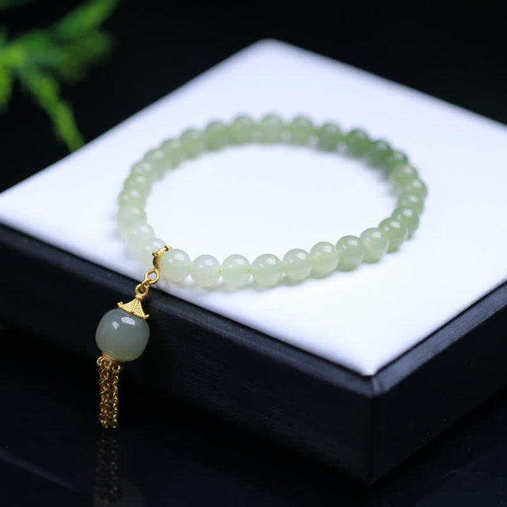 Bracelet porte-bonheur en argent sterling 925 avec perles de jade Hetian