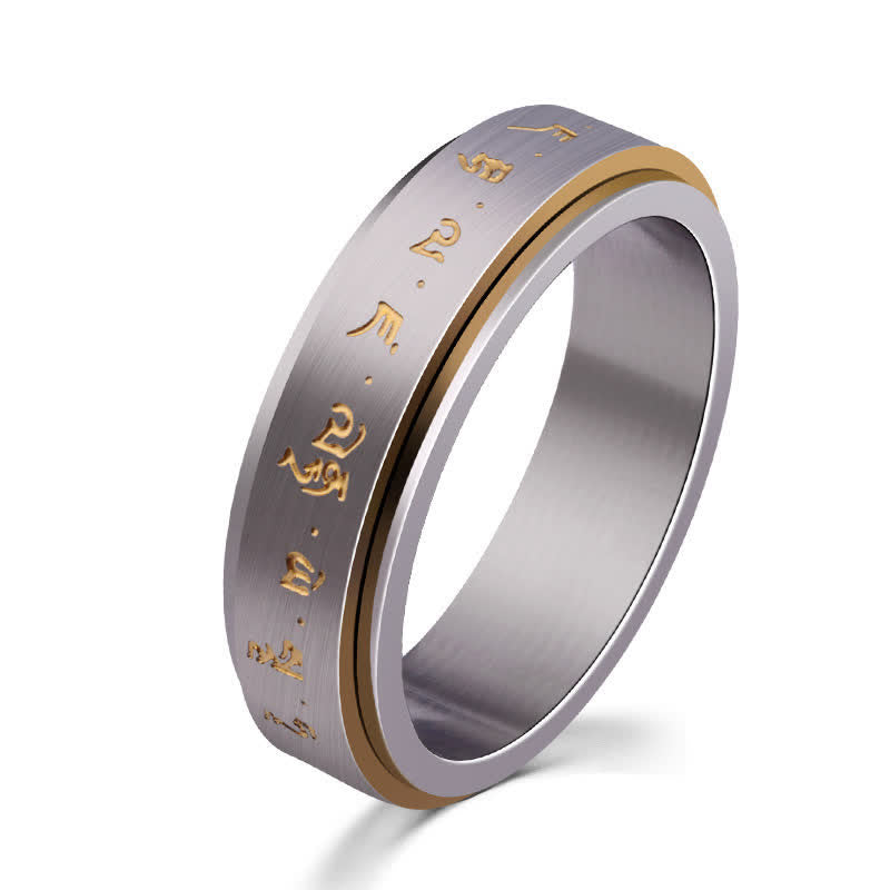 Bague rotative d'équilibre en acier titane avec mantra Buddha Stones