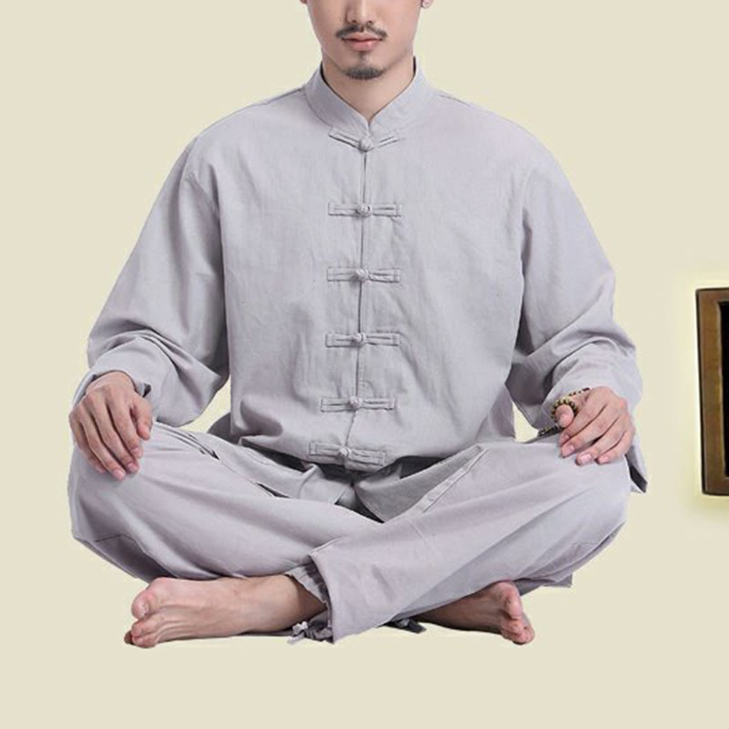 Ensemble pour homme en coton et lin avec boutons en forme de grenouille chinoise et Buddha Stones, méditation, prière, pratique spirituelle zen, yoga - image 3