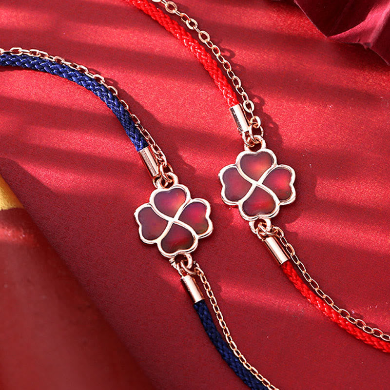 Buddha Stones en argent sterling 925 avec trèfle à quatre feuilles changeant de couleur et protection contre la chance