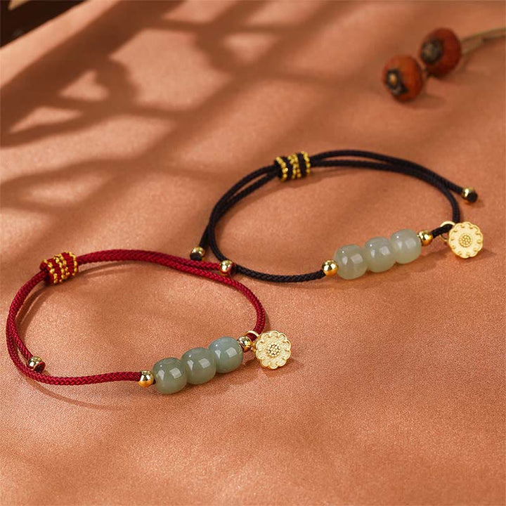 Bracelet tressé fait main en Buddha Stones de jade Hetian et gousse de lotus pour la prospérité et la chance