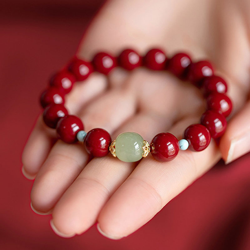 Bracelet porte-bonheur en aventurine verte et cinabre de Buddha Stones