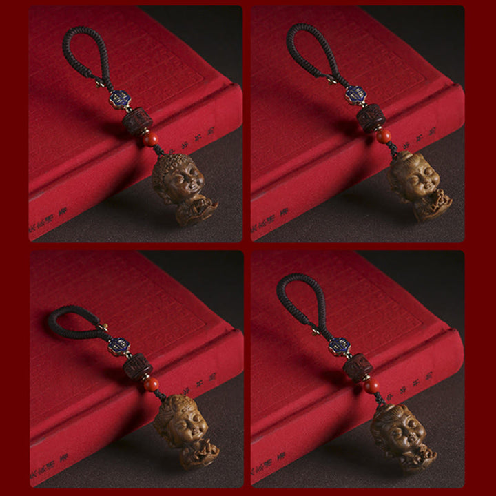 Porte-clés Bouddha du zodiaque chinois en bois de santal vert Om Mani Padme Hum Peace