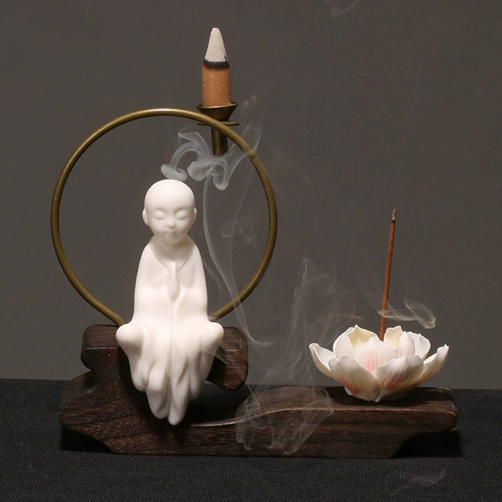 Brûleur d'encens en céramique avec Buddha Stones et lotus pour la guérison et la méditation