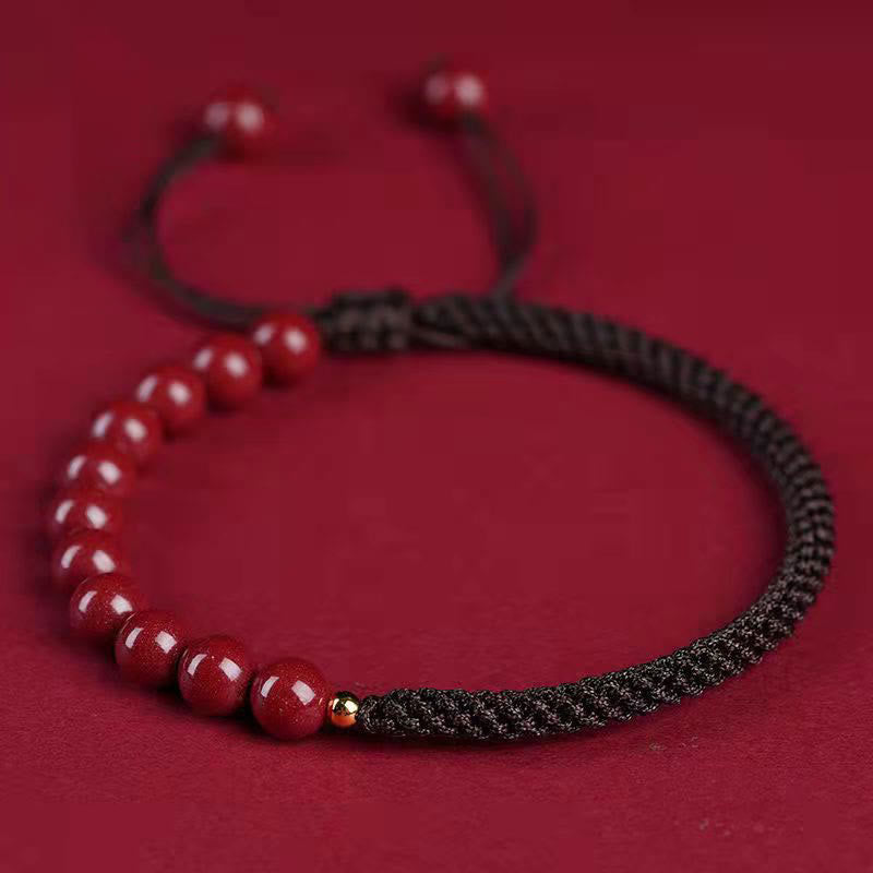 Bracelet en corde de bénédiction avec nœud King Kong en cinabre naturel et Buddha Stones