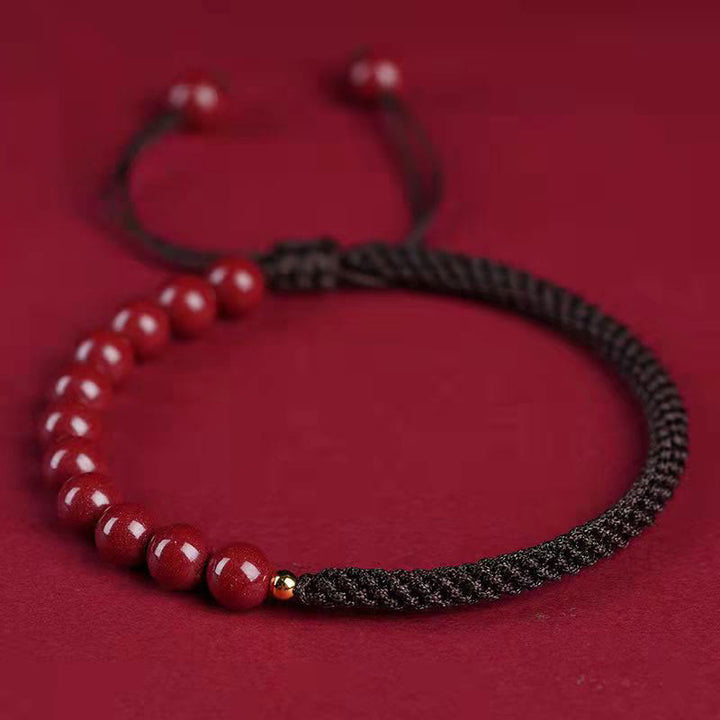 Bracelet en corde de bénédiction avec nœud King Kong en cinabre naturel et Buddha Stones