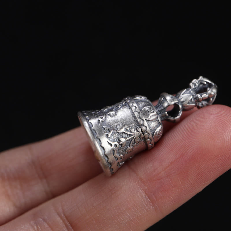 Buddha Stones Tibet Argent Sterling 925 Om Mani Padme Hum Dorje Cloche Vajra Gravé Pendentif d'Illumination Décoration Suspendue - image 17