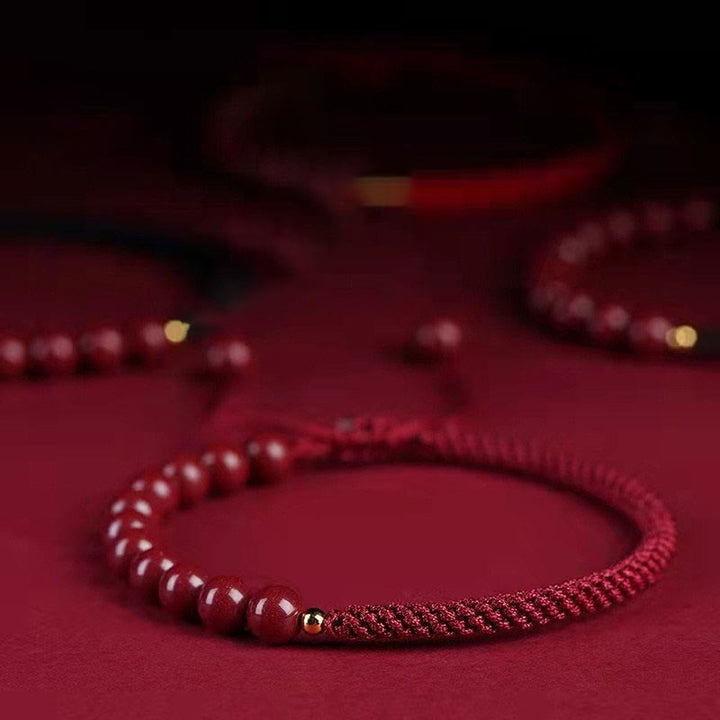 Bracelet en corde de bénédiction avec nœud King Kong en cinabre naturel et Buddha Stones