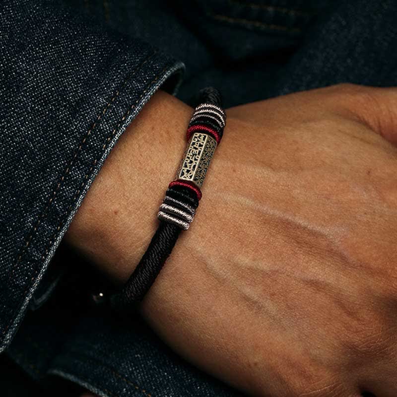 Bracelet en argent sterling 925 Buddha Stones et symbole de la paix Om Mani Padme Hum
