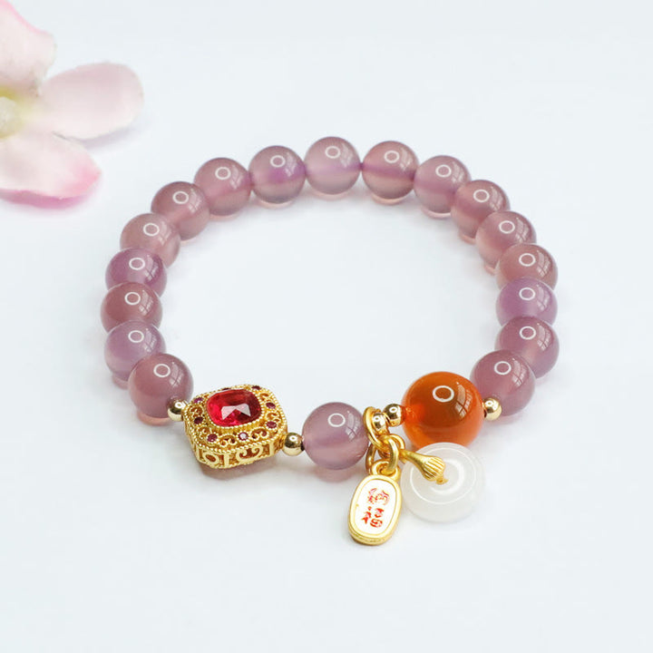 Bracelet porte-bonheur en agate naturelle et calcédoine violette Buddha Stones, boucle de paix, harmonie, porte-bonheur