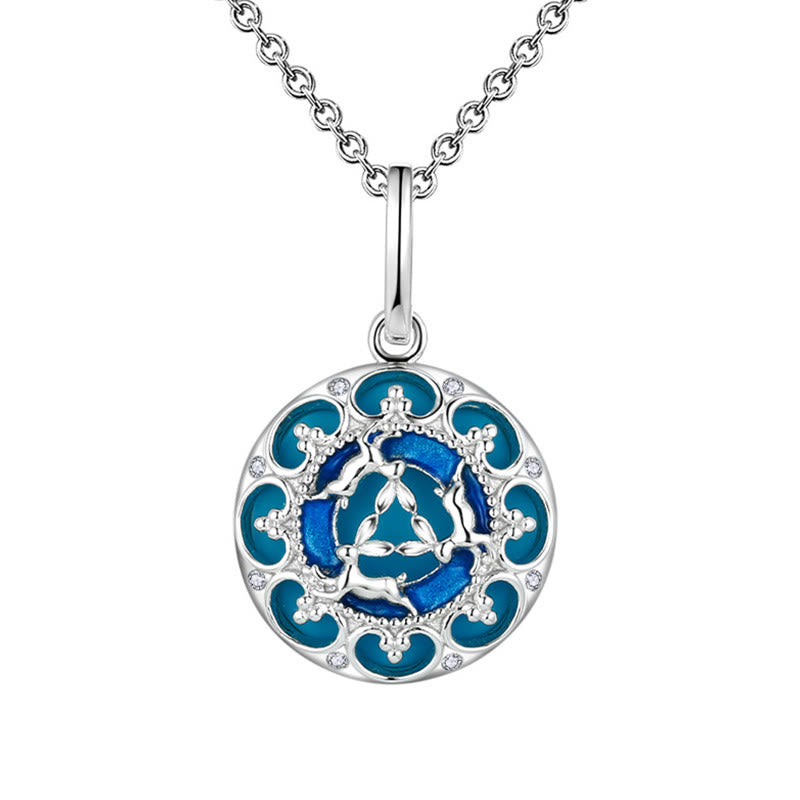 Collier pendentif en argent sterling 925 avec trois lapins en turquoise ronde de Buddha Stones