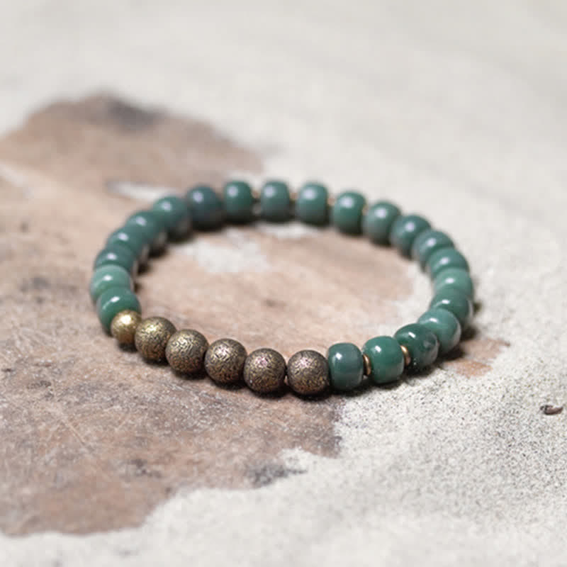 Bracelet tibétain en cuivre avec graines de Bodhi cyan