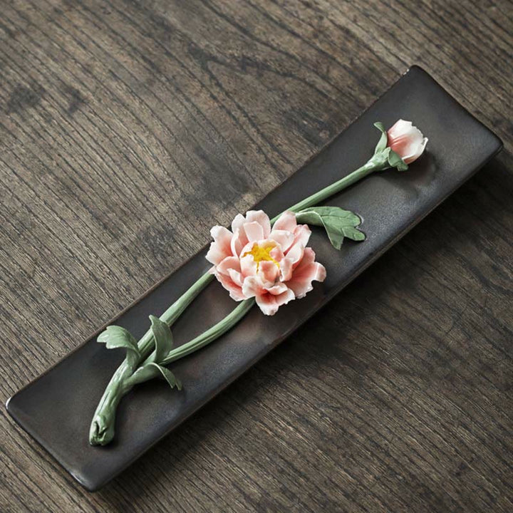 Brûleur d'encens spirituel en céramique Buddha Stones Lotus Pivoine Rose Fleur