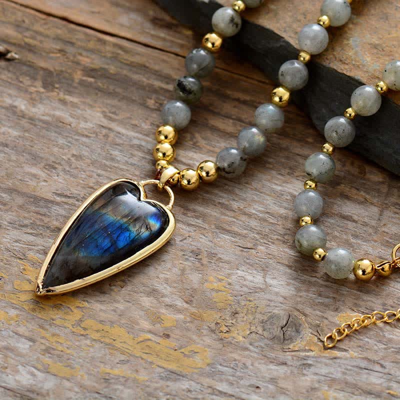 Collier pendentif en perles de guérison et de soutien en labradorite avec Buddha Stones - image 3