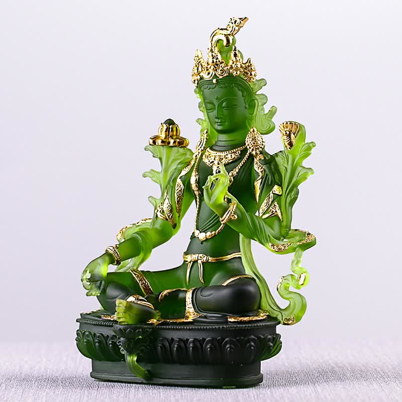 Buddha Stones Bodhisattva Tara verte Pièce d'art en cristal Liuli faite à la main Protection Maison Bureau Statue Décoration - image 16