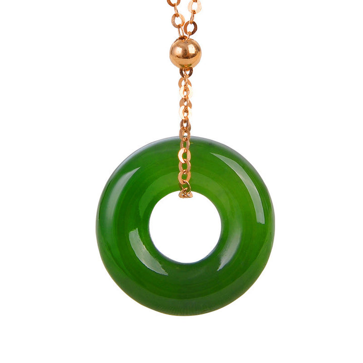 Collier pendentif de guérison en or 14 carats avec jade cyan rond
