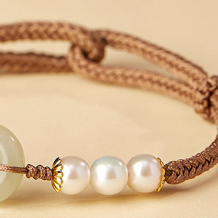 Bracelet porte-bonheur avec boucle de paix et perles de jade Hetian naturelles de Buddha Stones