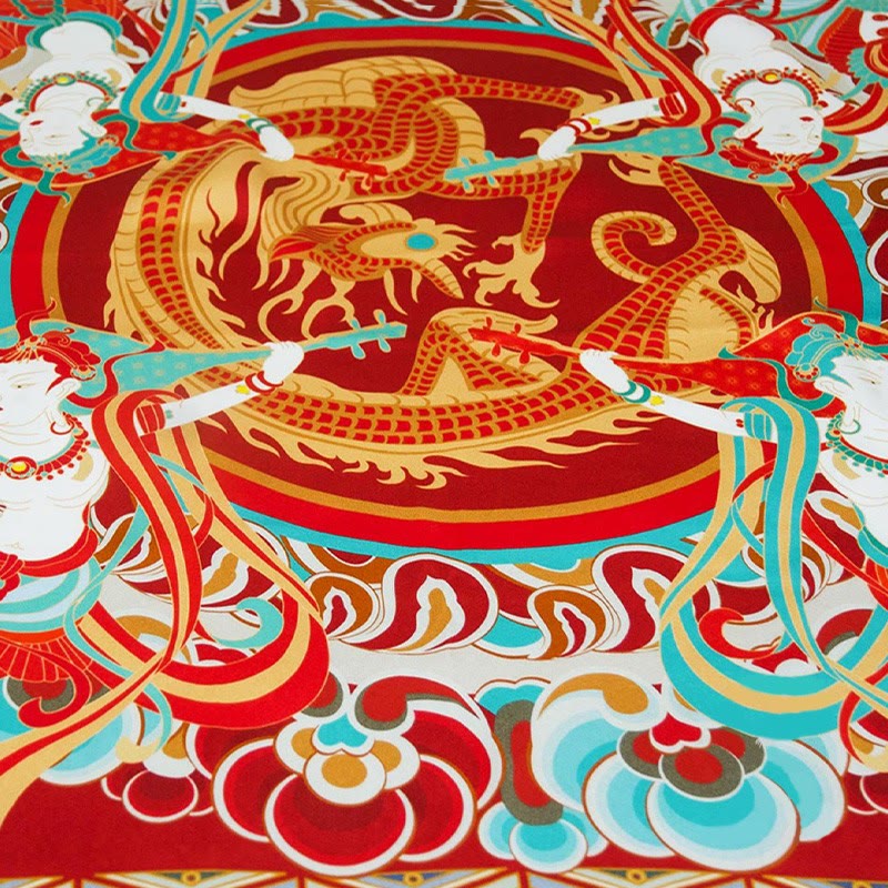 Écharpe en soie de mûrier 100 % Buddha Stones Dunhuang Rebound Pipa Flying Frescoes Châle Dunhuang de qualité supérieure 6A