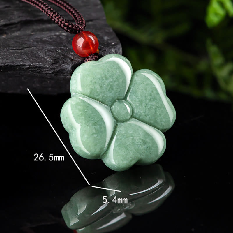 Collier pendentif trèfle à quatre feuilles en jade naturel porte - bonheur et prospérité
