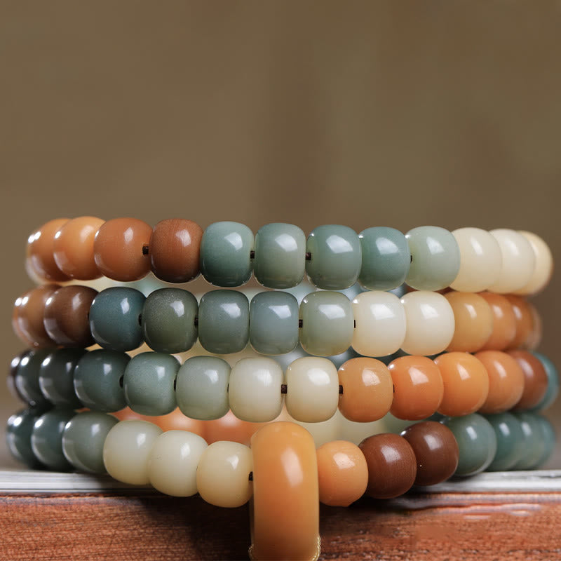 Bracelet Mala 108 Buddha Stones dégradé Bodhi Seed Green Tara Buddha gravé Peace Harmony