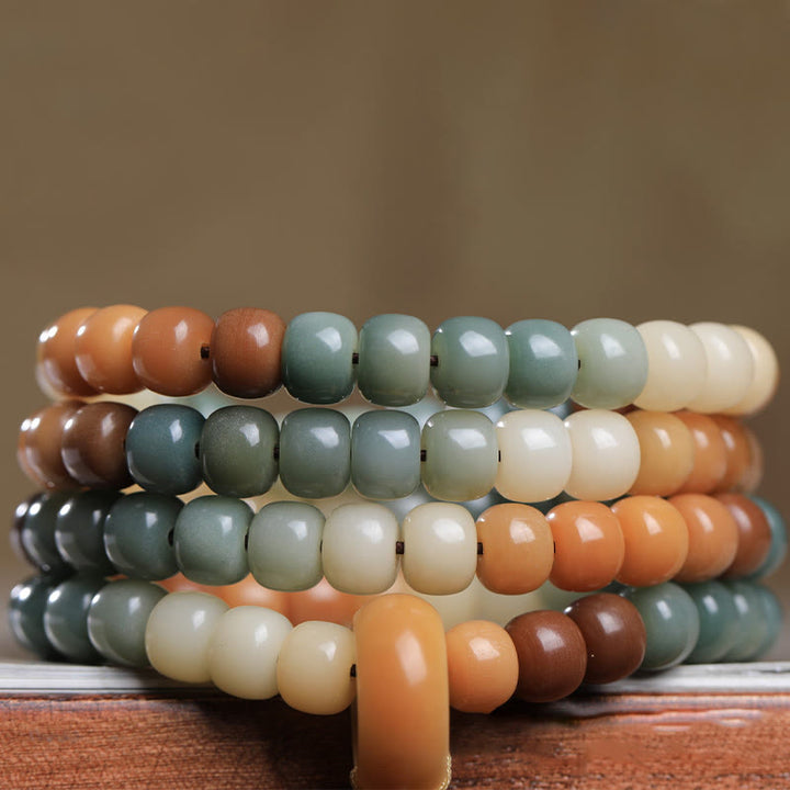 Bracelet Mala 108 Buddha Stones dégradé Bodhi Seed Green Tara Buddha gravé Peace Harmony