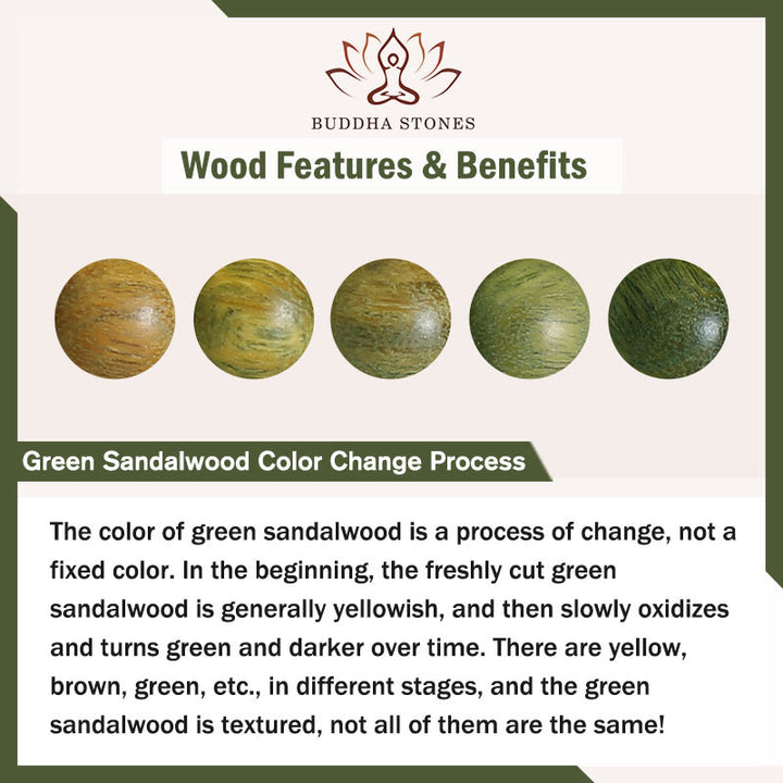Bracelet de paix en bois de santal vert multicolore et bois d'ébène avec Buddha Stones et bois de santal rouge