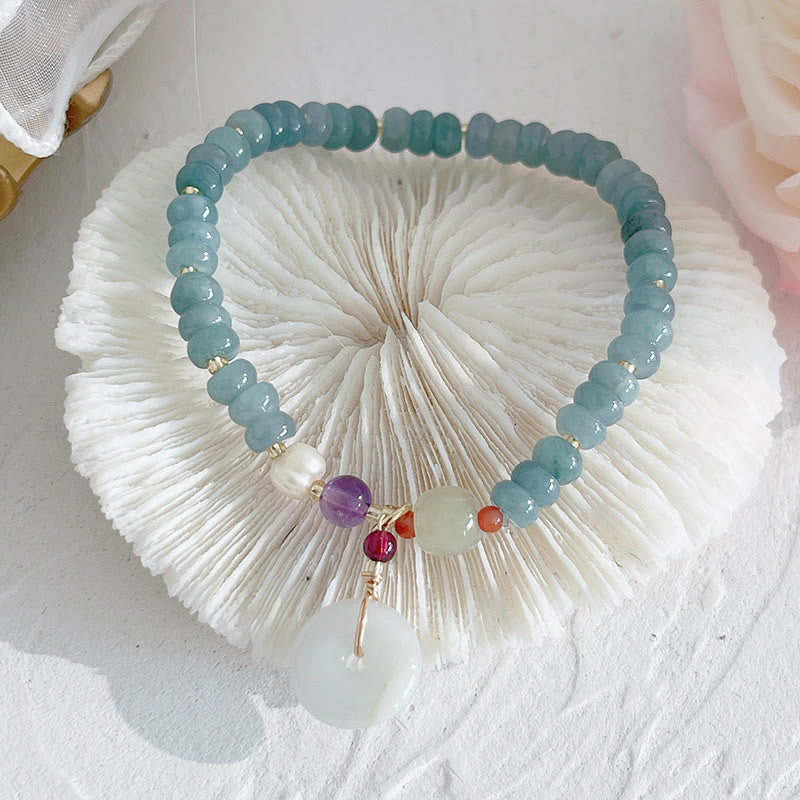 Buddha Stones Bracelet porte-bonheur PiXiu en jade naturel Hetian avec boucle de paix et personnage Fu