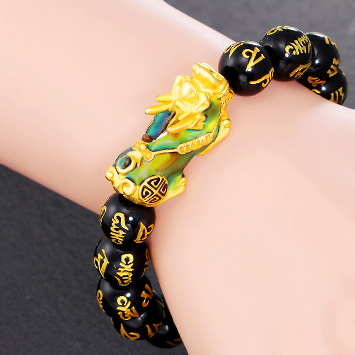 Bracelet Feng Shui PiXiu Obsidienne Om Mani Padme Hum Richesse
