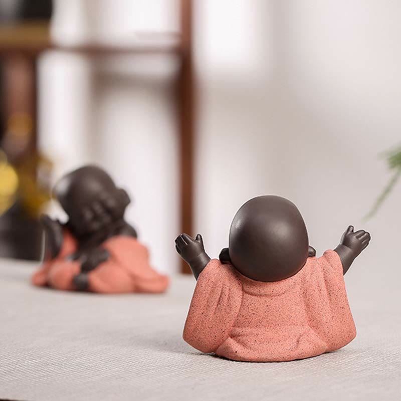 Buddha Stones Toujours Souriant Bouddha Rieur Richesse Chance Argile Violette Statue Maitreya Décoration