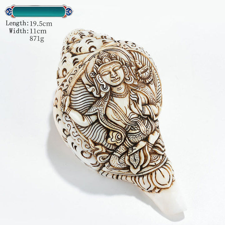 Décoration de richesse tibétaine gravée à la main, bouddha Shankha Avalokitesvara, coquille de conque - Manjushri 15,9*11 cm - image 30