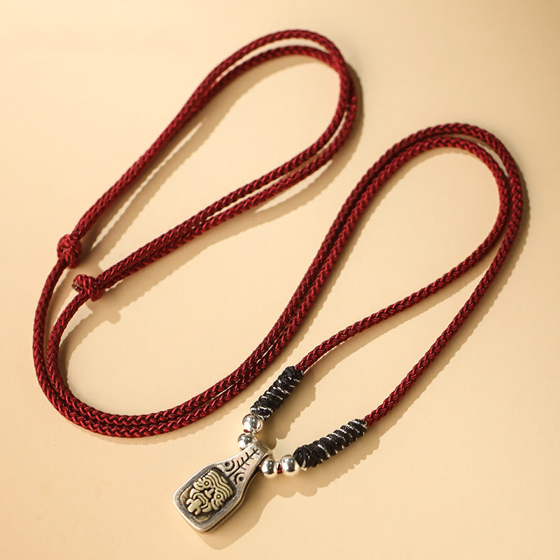 Collier avec pendentif en corde de protection de la déesse de la richesse Zakiram en argent sterling 925 tibétain avec Buddha Stones - Corde rouge - image 1