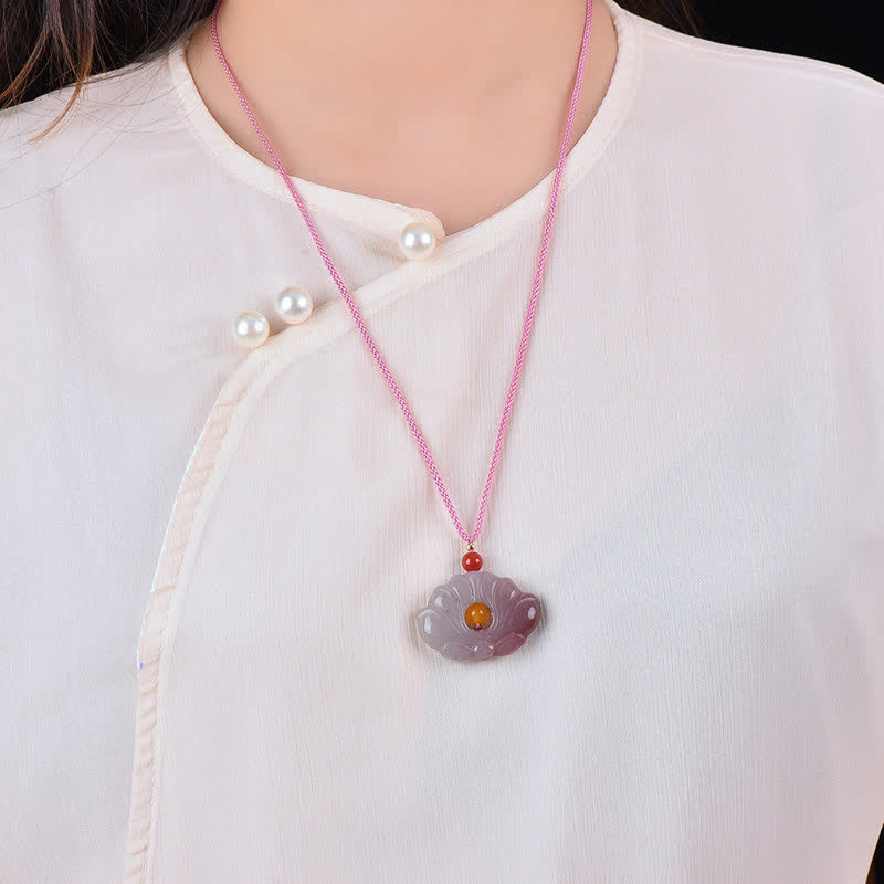 Collier avec pendentif en forme de fleur de lotus en jade de soie rose doré - image 3