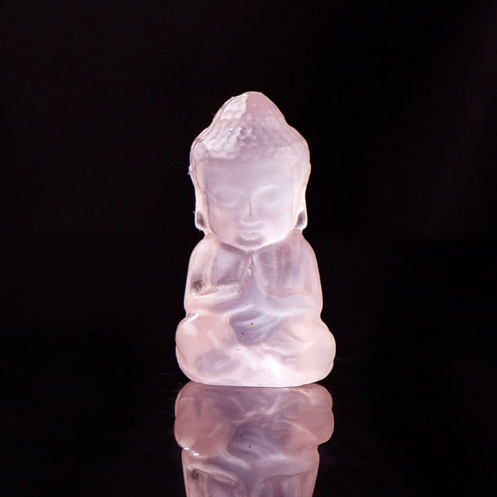 Buddha Stones Divers Cristal Améthyste Cristal Rose Cristal Blanc Citrine Bouddha Sculpté Guérison Spirituelle Collier Pendentif Décoration - Cristal rose - Décoration 1,4 x 2,6 cm - image 6
