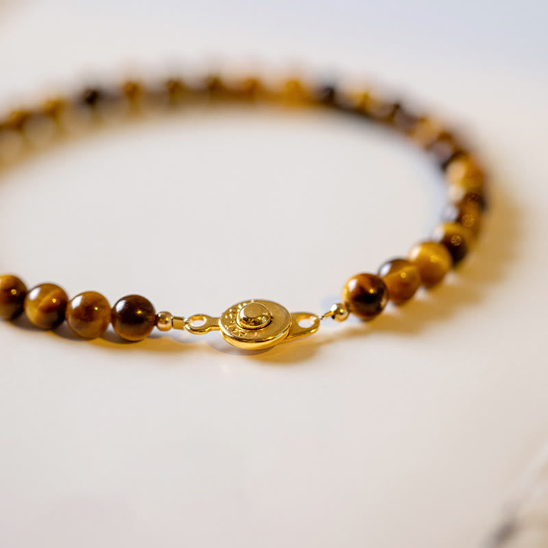 Bracelet de protection courageux en pierre naturelle œil de tigre plaqué or 14 carats de Buddha Stones