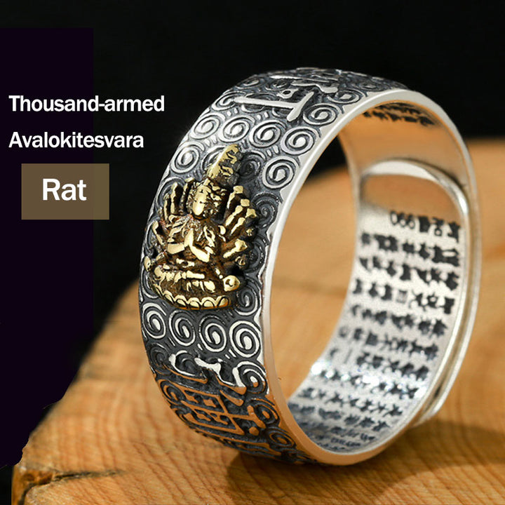 Bague ajustable Buddha Stones du zodiaque chinois Natal Bouddha Richesse Chance