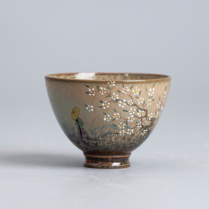 Buddha Stones Jingdezhen peintes à la main en porcelaine au four Ru Hanfu Girl Flower Ceramic Teacup Kung Fu Tea Cups