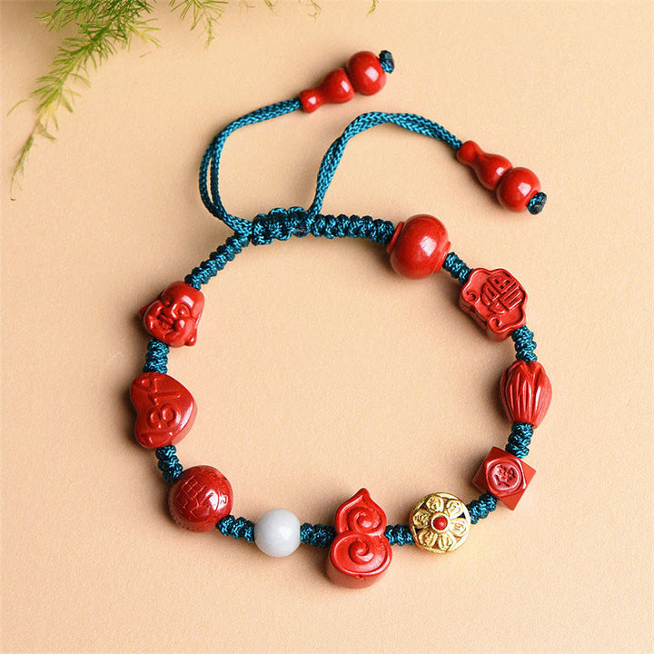 Bracelet en corde avec bénédiction du Bouddha rieur Om Mani Padme Hum en calebasse naturelle