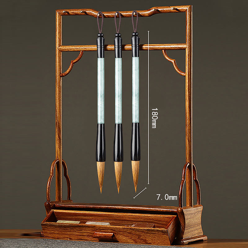 Buddha Stones Jade naturel Chance Calligraphie chinoise Pinceau stylo Pinceau d'écriture chinoise avec coffret cadeau