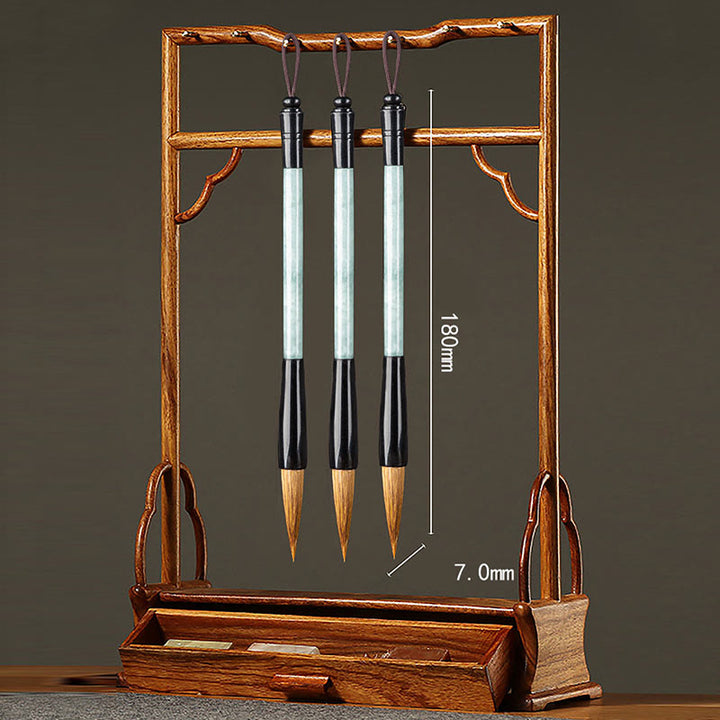 Buddha Stones Jade naturel Chance Calligraphie chinoise Pinceau stylo Pinceau d'écriture chinoise avec coffret cadeau