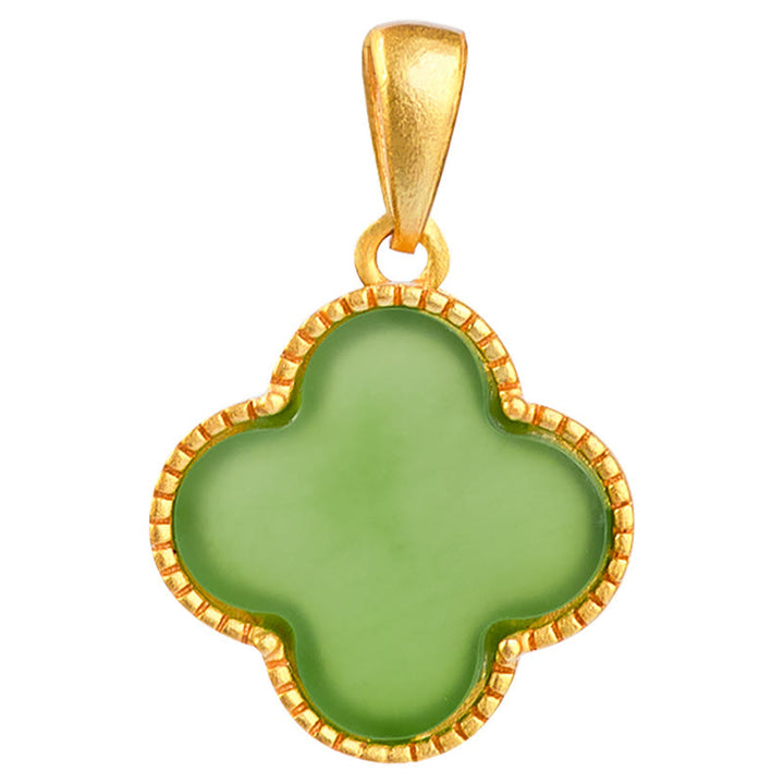 Collier pendentif trèfle à quatre feuilles en jade naturel Hetian en argent sterling 925 Buddha Stones