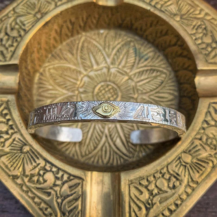 Bracelet manchette en cuivre Buddha Stones et protection œil d'Horus