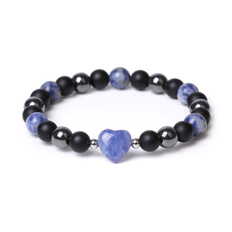 Bracelet de protection en forme de cœur Buddha Stones pierre d'onyx noir et œil de tigre en cristal
