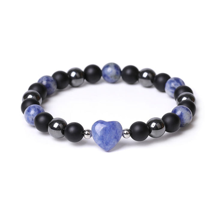 Bracelet de protection en forme de cœur Buddha Stones pierre d'onyx noir et œil de tigre en cristal