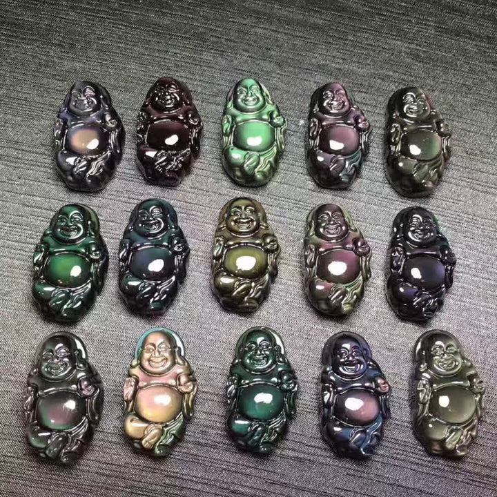 Collier pendentif Bouddha rieur en obsidienne arc-en-ciel naturelle pour la paix intérieure - image 12