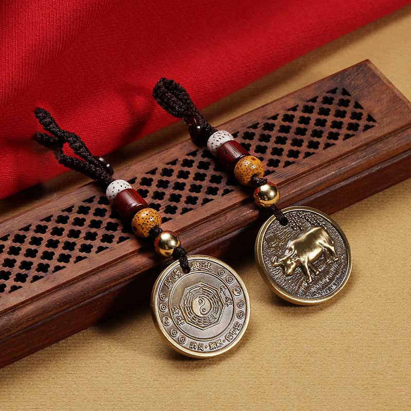 Porte-clés décoratif porte-bonheur en cuivre avec signe du zodiaque chinois - image 1