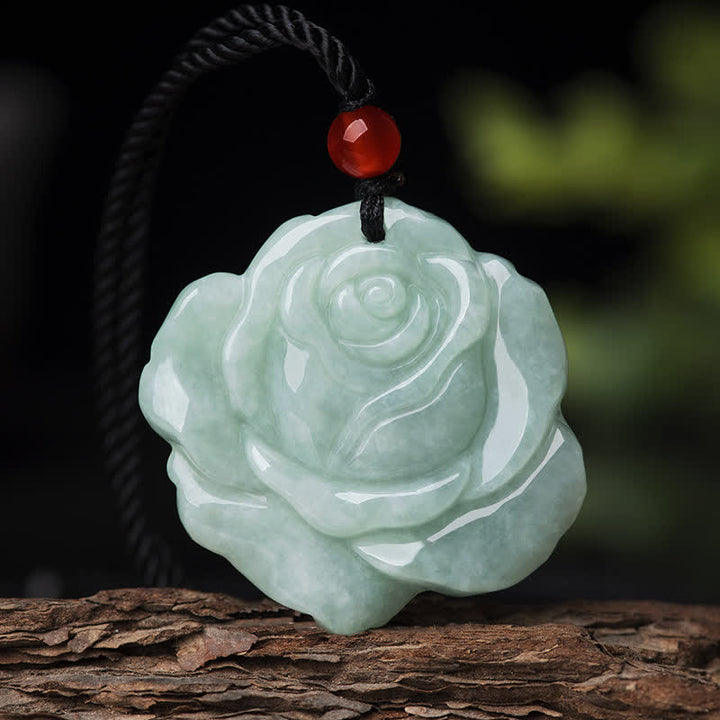 Collier pendentif en jade à motif de lotus Buddha Stones et pendentif en forme de chaîne pour l'abondance et la prospérité