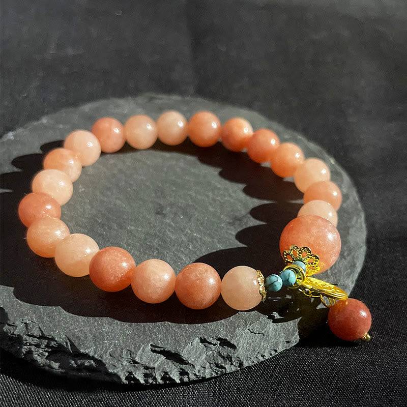 Bracelet porte-bonheur en Buddha Stones orange naturelle turquoise avec personnage Fu