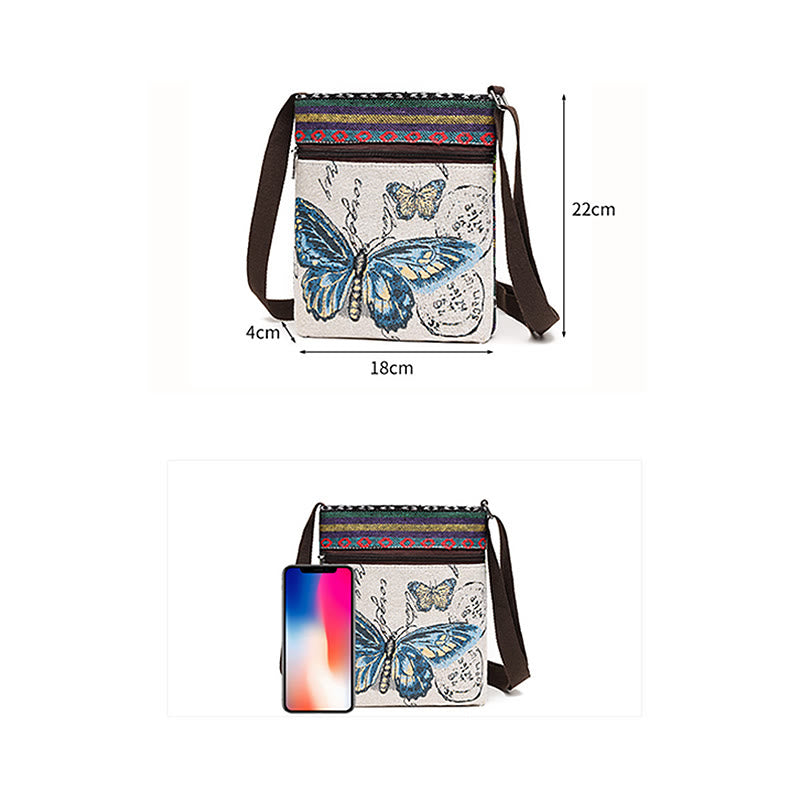 Sac fourre-tout en toile brodé Buddha Stones Elephant Butterfly Sac à bandoulière Sac à bandoulière