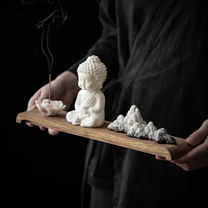 Buddha Stones Fleur de Lotus Tathagata Kwan Yin Avalokitesvara Ksitigarbha Méditation Bâton en céramique Brûleur d'encens Décoration