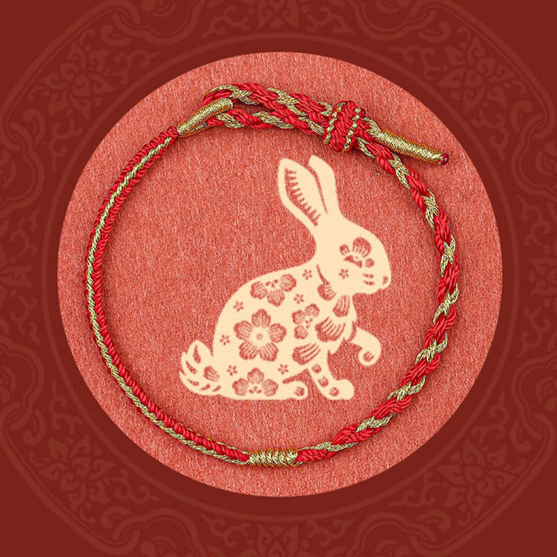 Bracelet tressé en Buddha Stones fait à la main avec symbole du zodiaque chinois, lapin, coq, rat, cheval, dragon